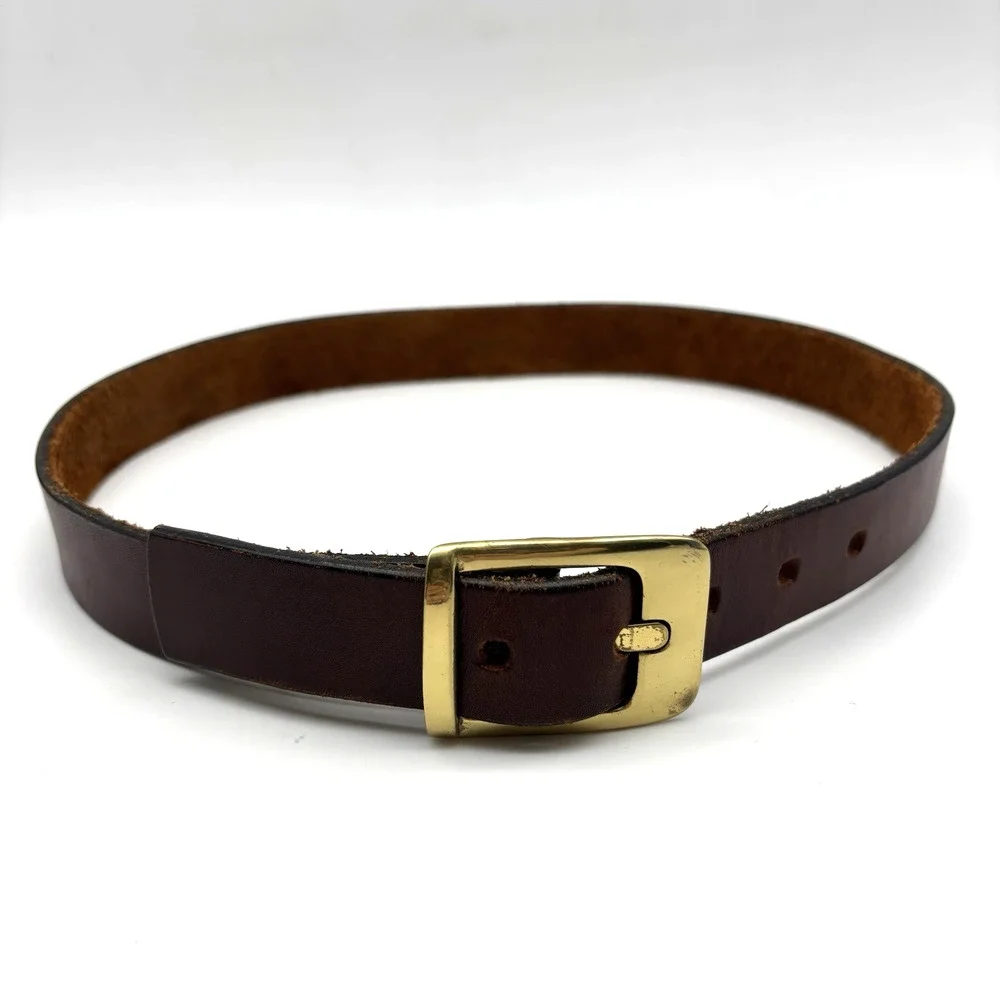Vintage 90s Dooney & Bourke 2032 Brown Full Grain Leather Brass Buckle Belt 30